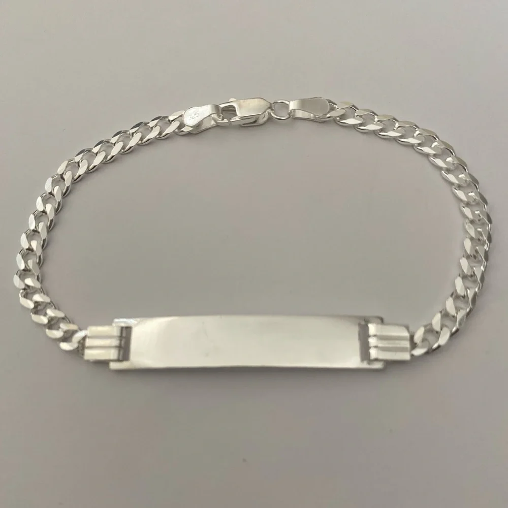 8β bracelet 925 silver Id name initials plate cuban link chain bar - Picture 1 of 3